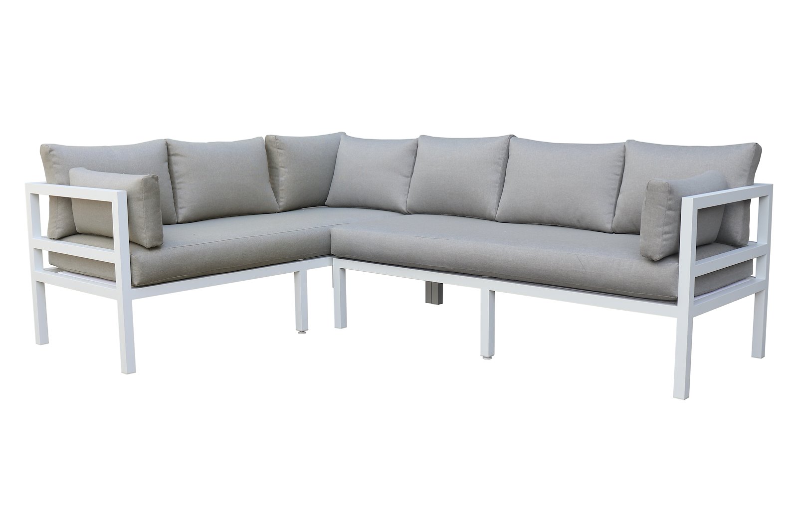 Sicilia 23 spisesofa Hvit aluminium med lysegrå puter