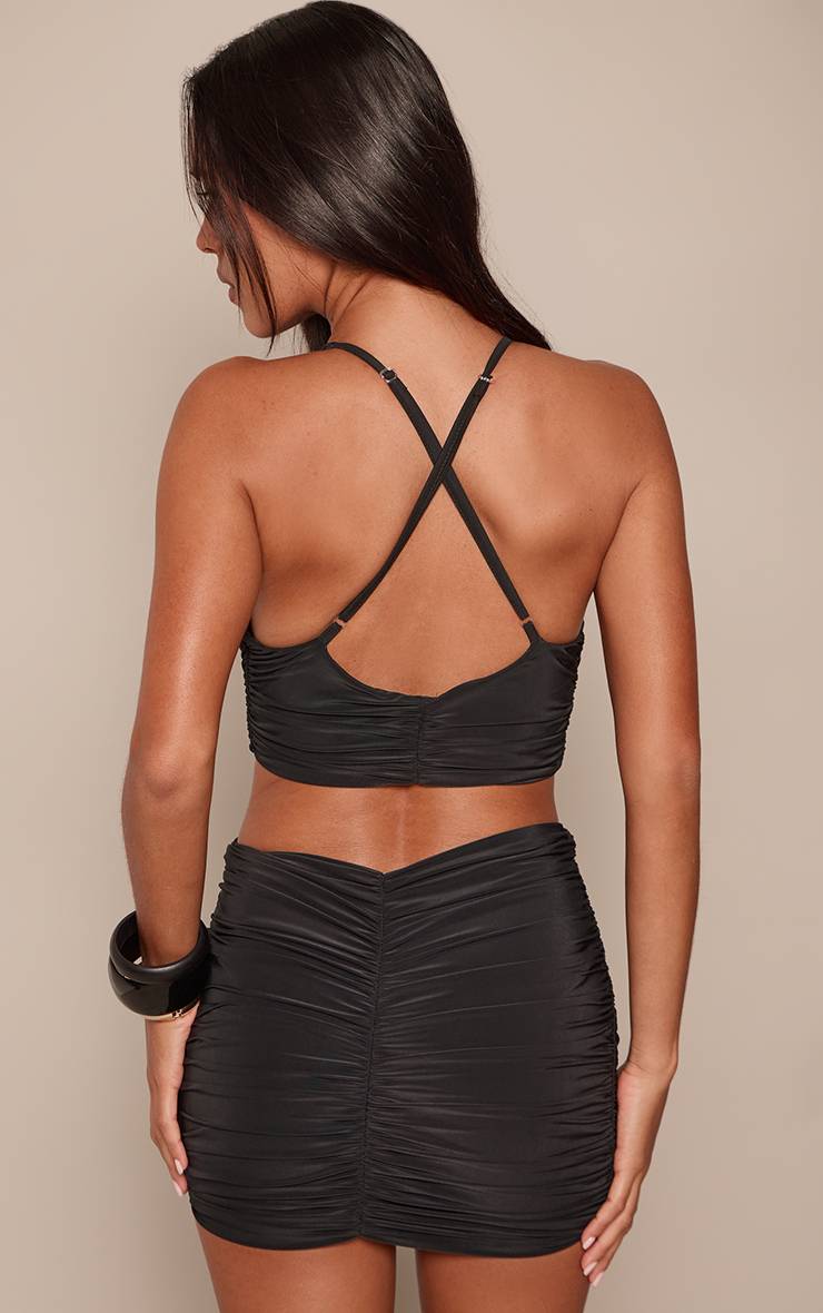 Noir Robe Mini Croisée Devant Avec Découpes Double Couche