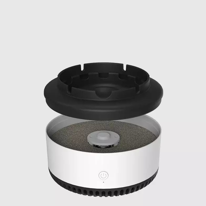 (Ø13.5cm) Elektrischer Aschenbecher Home Deko Rauchloser Aschenbecher mit Duft / Luftreinigung (Batteriebetrieben) - Schwarz / Weiss
