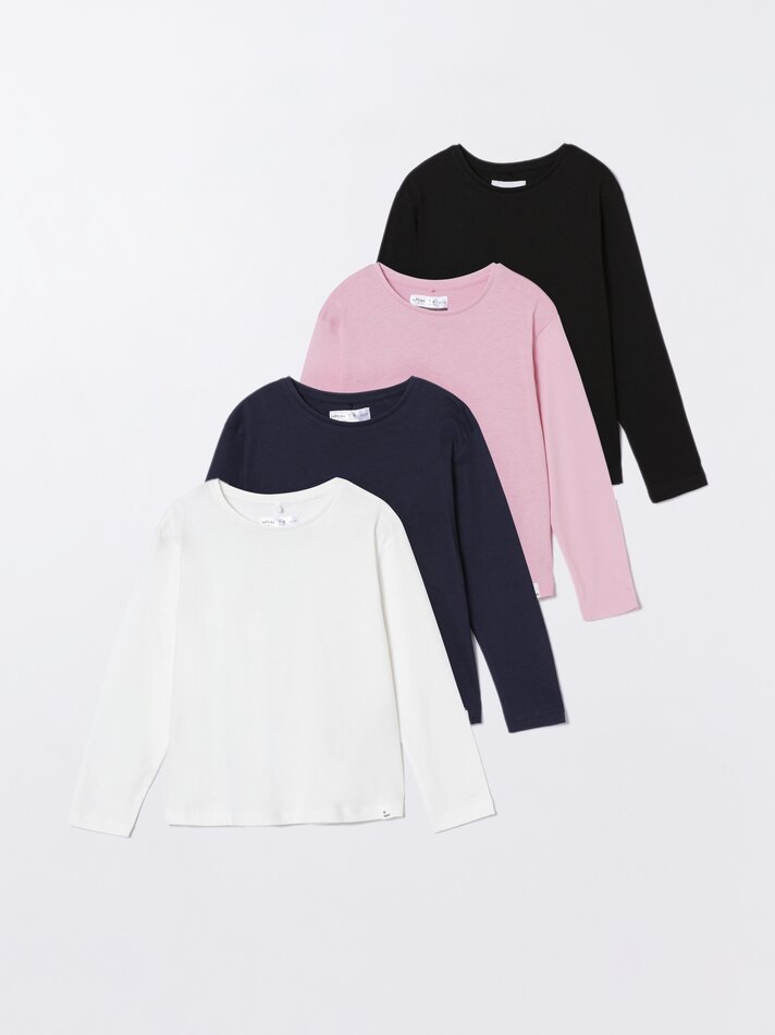 Pacote com 4 camisetas básicas de manga comprida - Azul Marinho