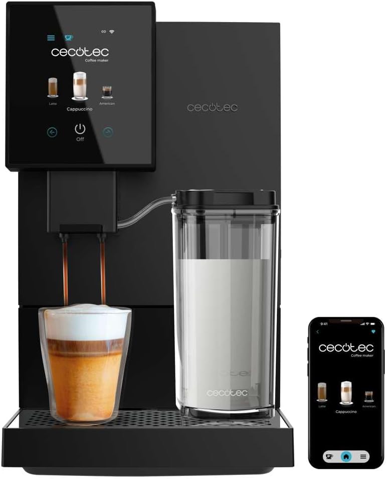 Cecotec Machine a Café Espresso Superautomatique Cremmaet Compactccino Connected Black Rose. 19 Bars, cran TFT, Wifi, Moulin Integré, Réservoir d'eau 1,1 L et de lait 400 ml, Nettoyage Automatique