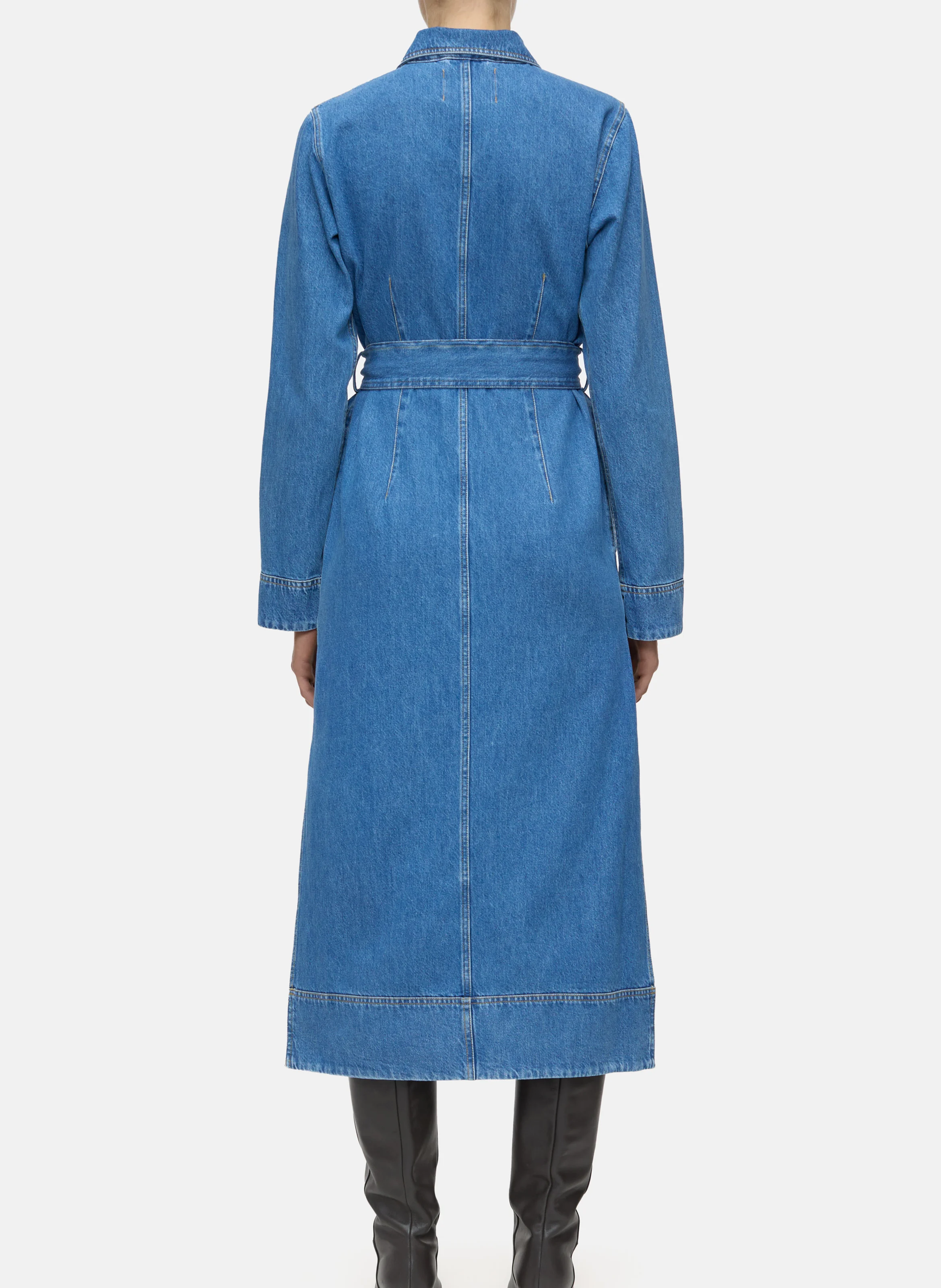 Robe longuedenim col classique en coton | Bleu