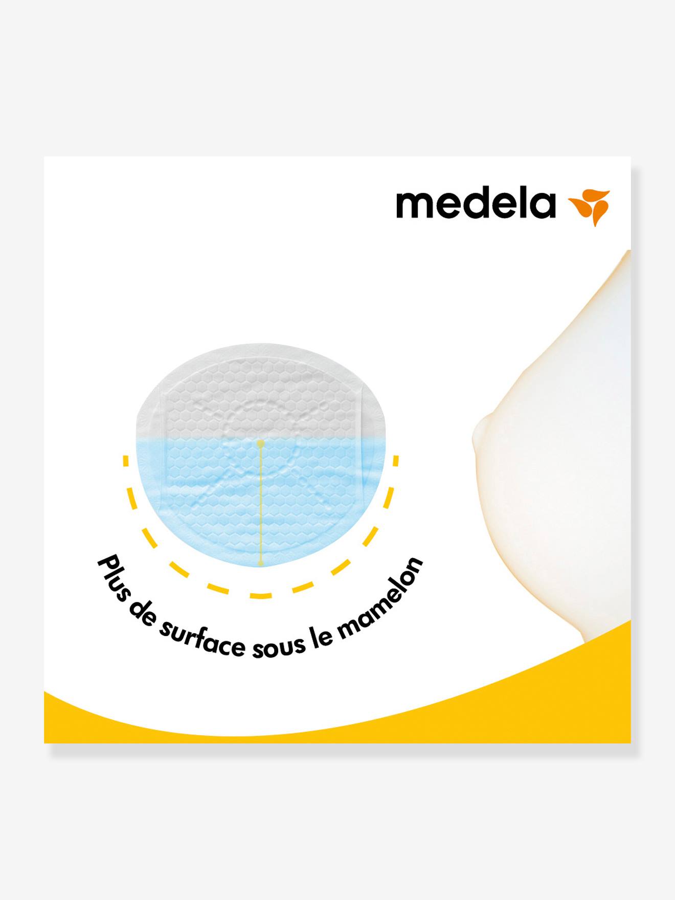 Caixa com 60 absorventes descartáveis para amamentação MEDELA Safe & Dry Ultra Thin, tamanho médio, brancos.