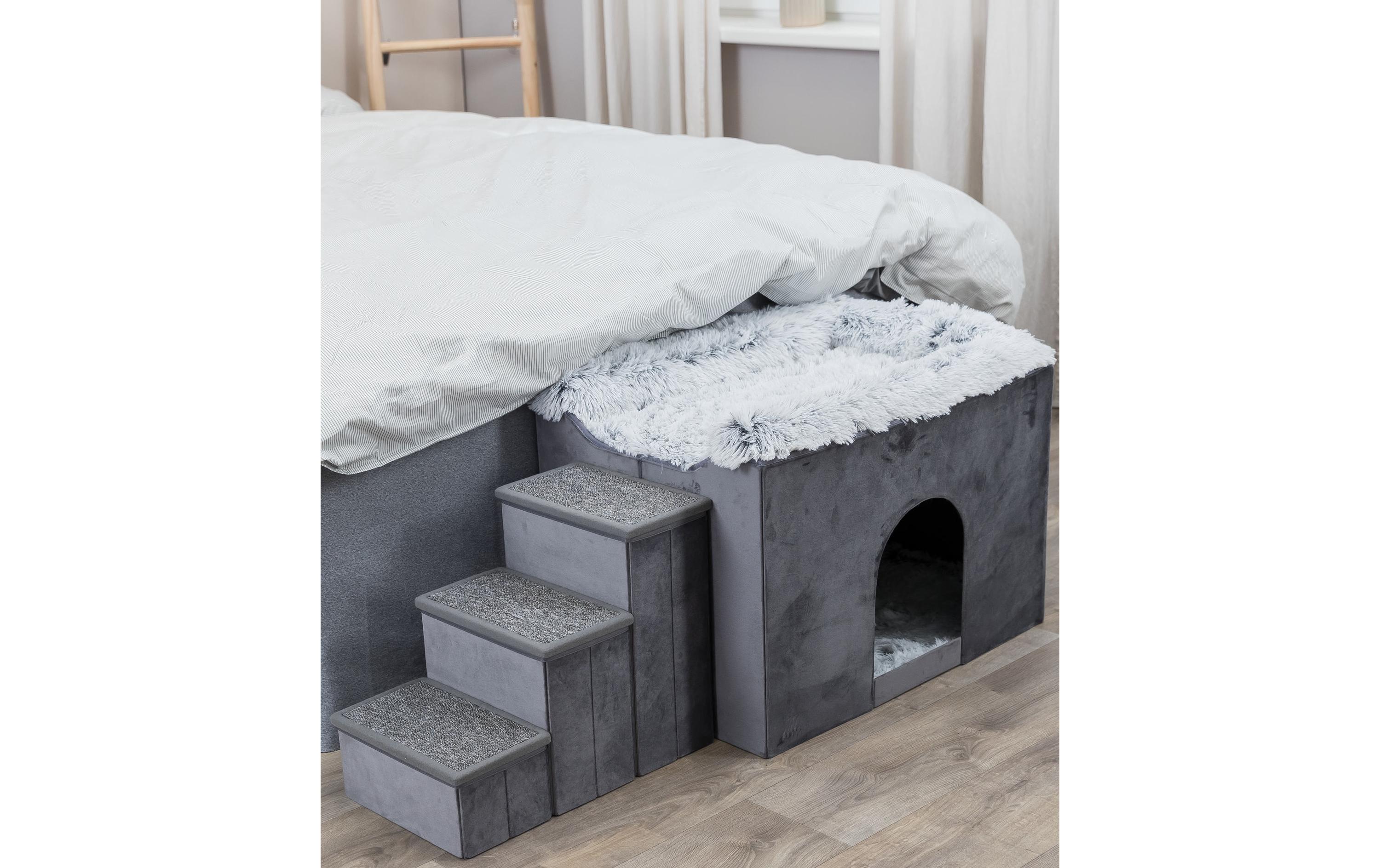 Höhle Harvey mit Treppe, 119 × 47 × 50 cm, Grau<br>Haustiertreppe mit Höhle
