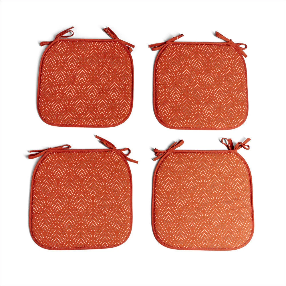 Lot de 4 galettes de chaise polyester et cot orange terracotta 38x38cm