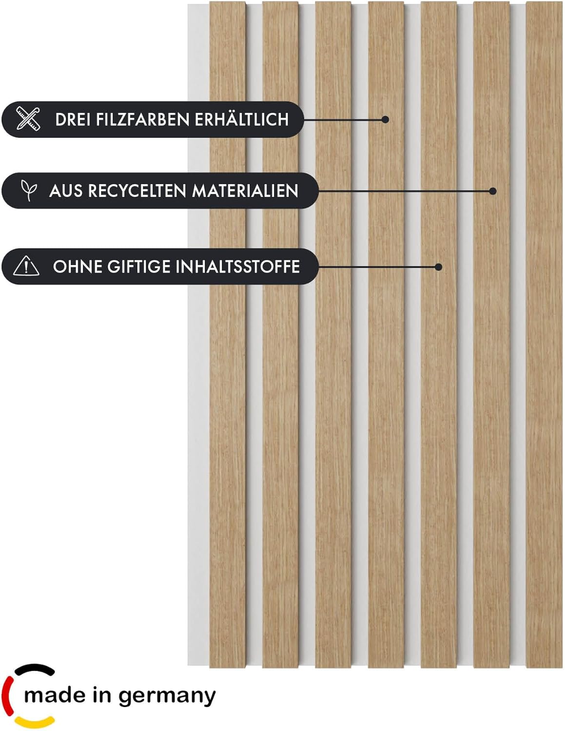 Momento 5 Stück Akustikpaneele Holz 240x50 cm - Made in Germany - Eiche Natur - Wandverkleidung Innen Wandpaneele Holzoptik - 3D Lamellenwand Paneele - Akustik Holzpaneele Wand Holzverkleidung Panel