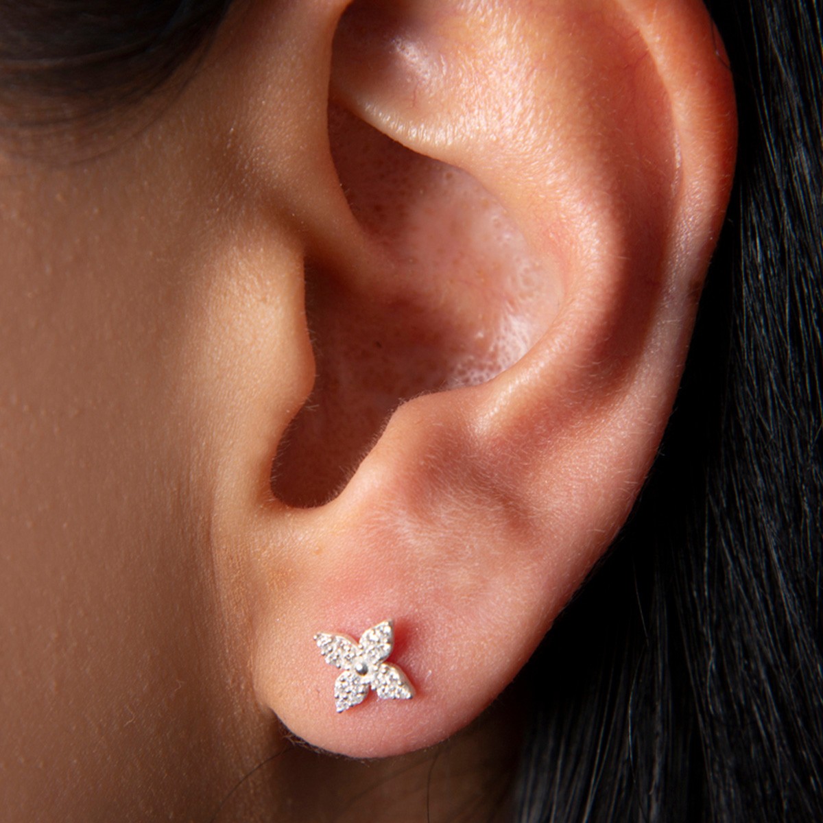 Boucles d'oreilles fleurs - Argent 925/000 & zircons
