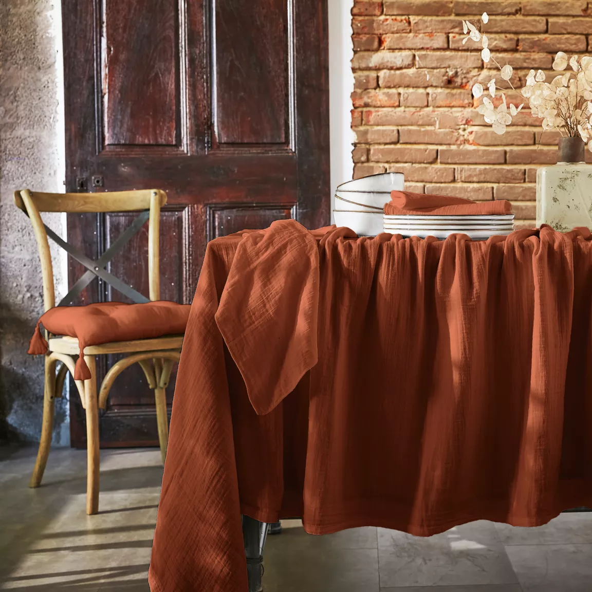 Lot de 3 serviettes gaze de coton (40 x 40 cm) Gaïa Terracotta