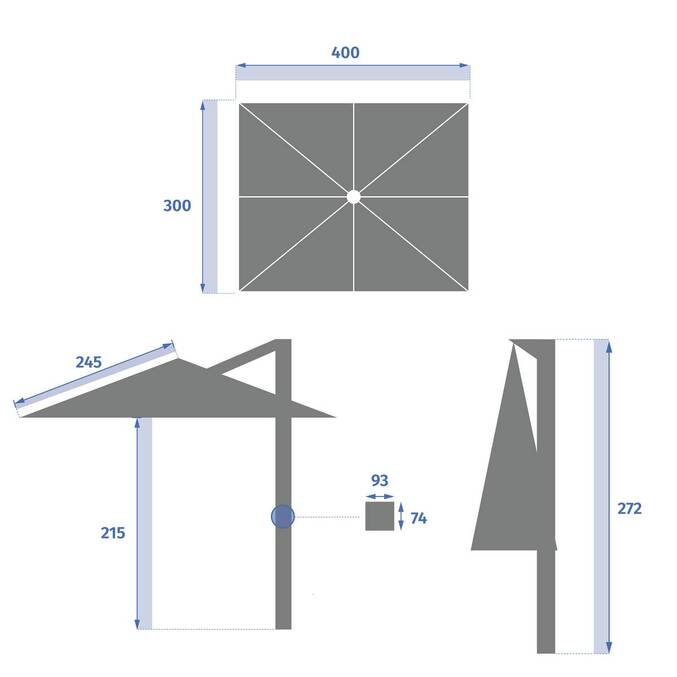 Parasol déporté rectangulaire MELHIA Anthracite avec LED