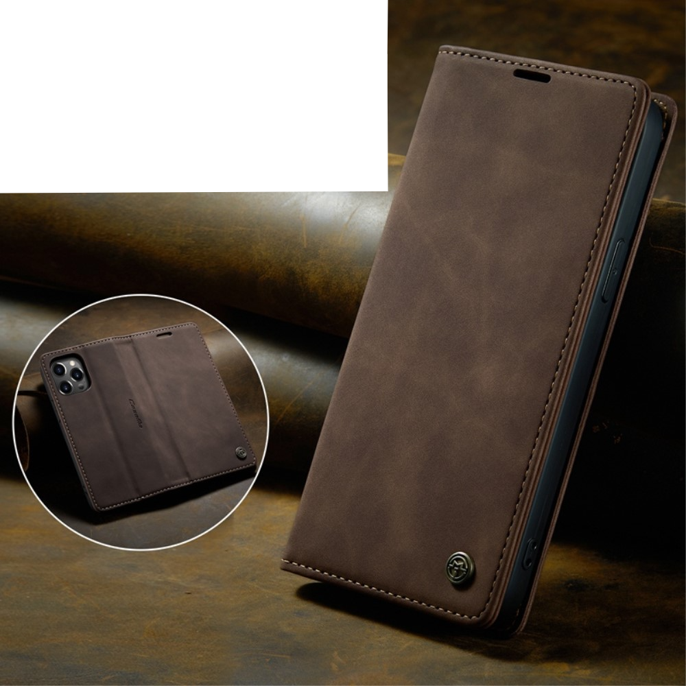 iPhone 14 Pro Leder Tasche Flip Wallet Etui mit Kartenfächern - Braun