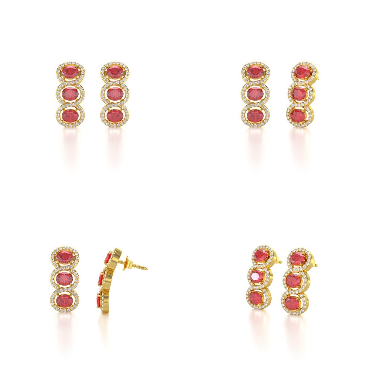 Boucles d'oreilles ADEN Or 585  Jaune Rubis forme Ovale et Diamants 4.55grs