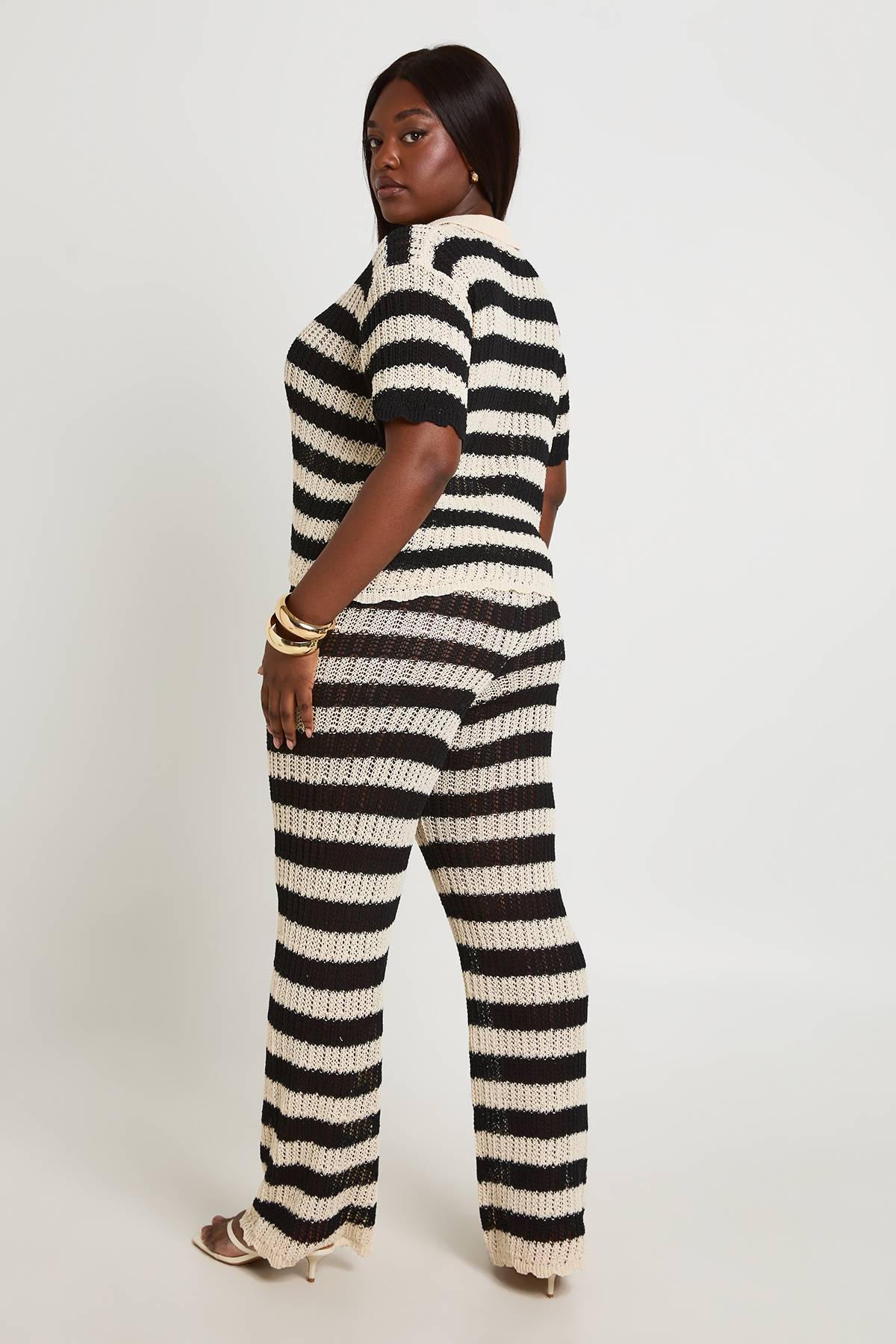 boohoo Pantalon De Plage Grande Taille En Tricot Crochet À Rayures