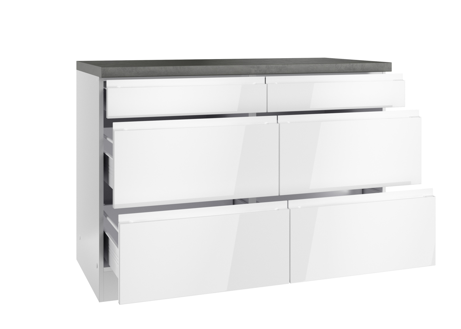 Unterschrank MONZA - weiß Hochglanz - Beton-Optik - 120 cm