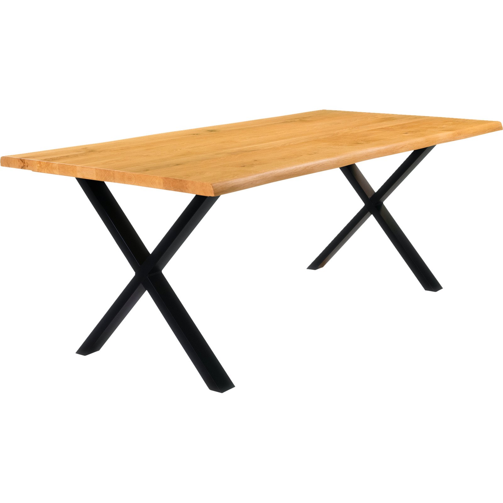 Tisch Flims Eiche massiv, Baumkante, X-Fuss 180 x 76 x 90 cm