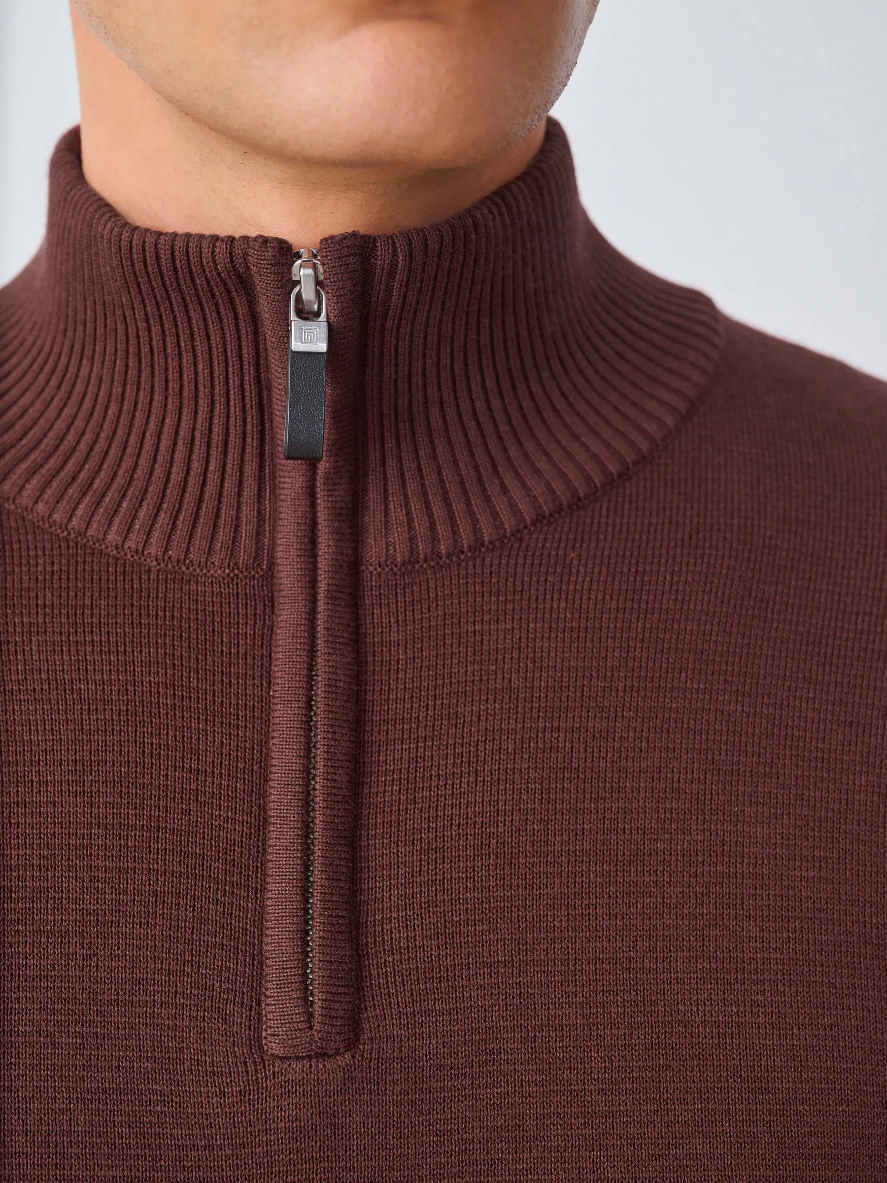 Vijg - Effen - Regular fit 100% katoenen premium trui met korte rits