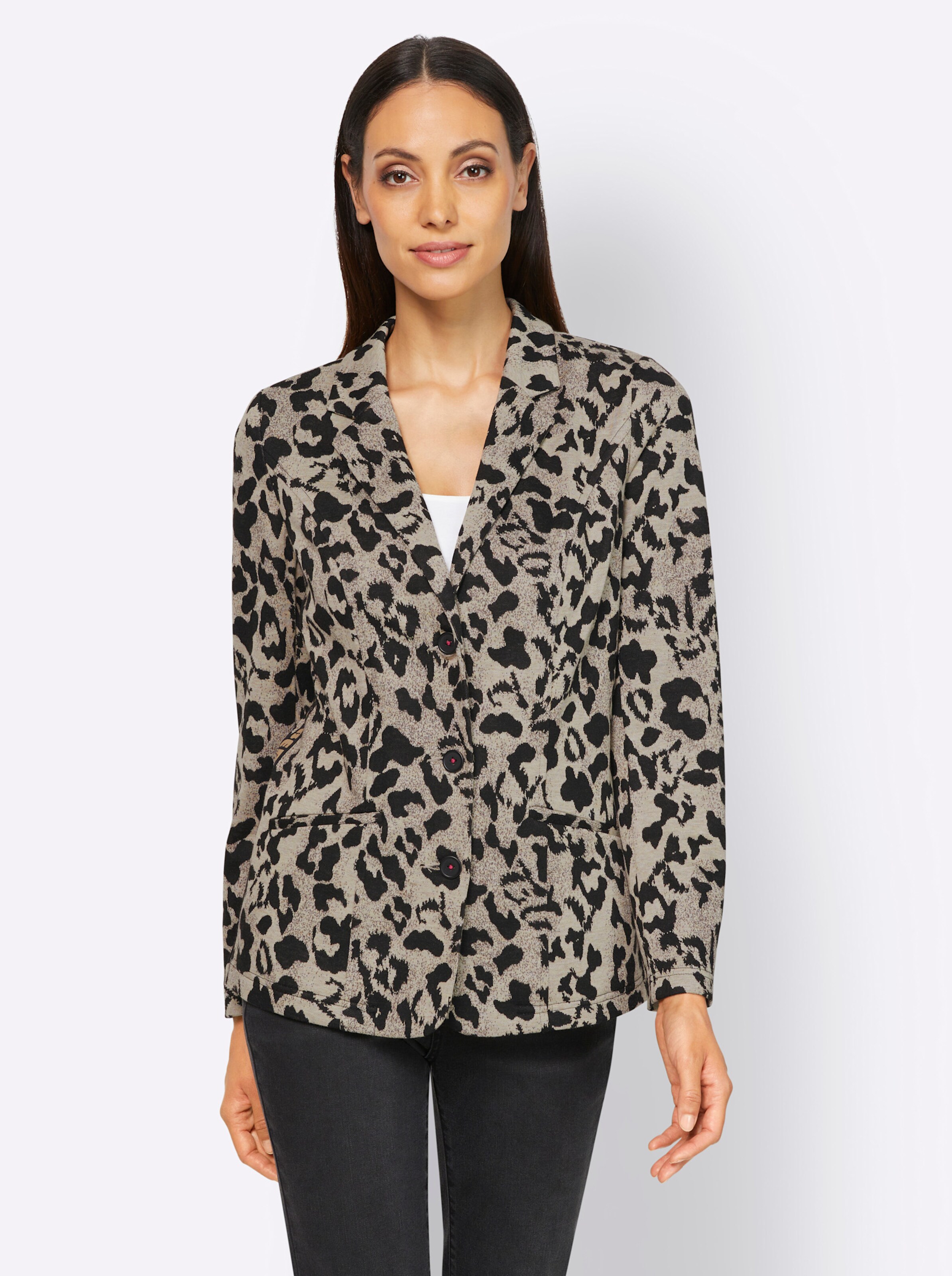 heine Jersey-Blazer in sand-schwarz-bedruckt