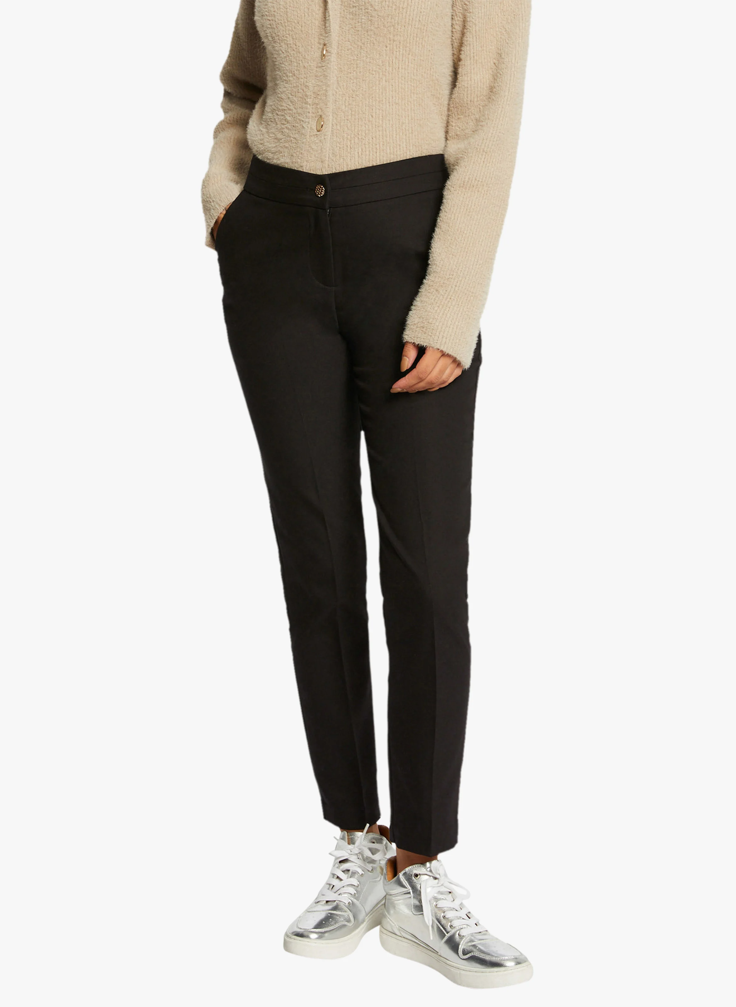 PLIME.F - Pantalon slim 7/8 en coton mélangé| Noir
