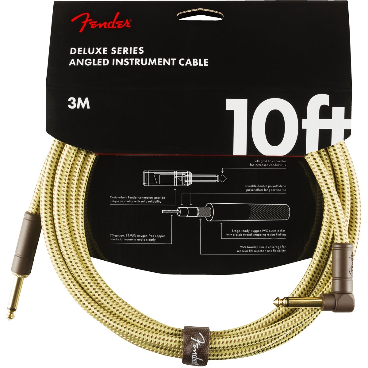 Fender Deluxe Cables instrumentkabel 3 m geel tweed recht+haaks