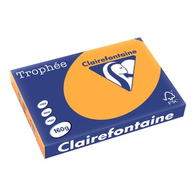 Clairefontaine Trophée - Papier couleur - A3 (297 x 420 mm) - 160 g/m² - Ramette de 250 feuilles - clémentine