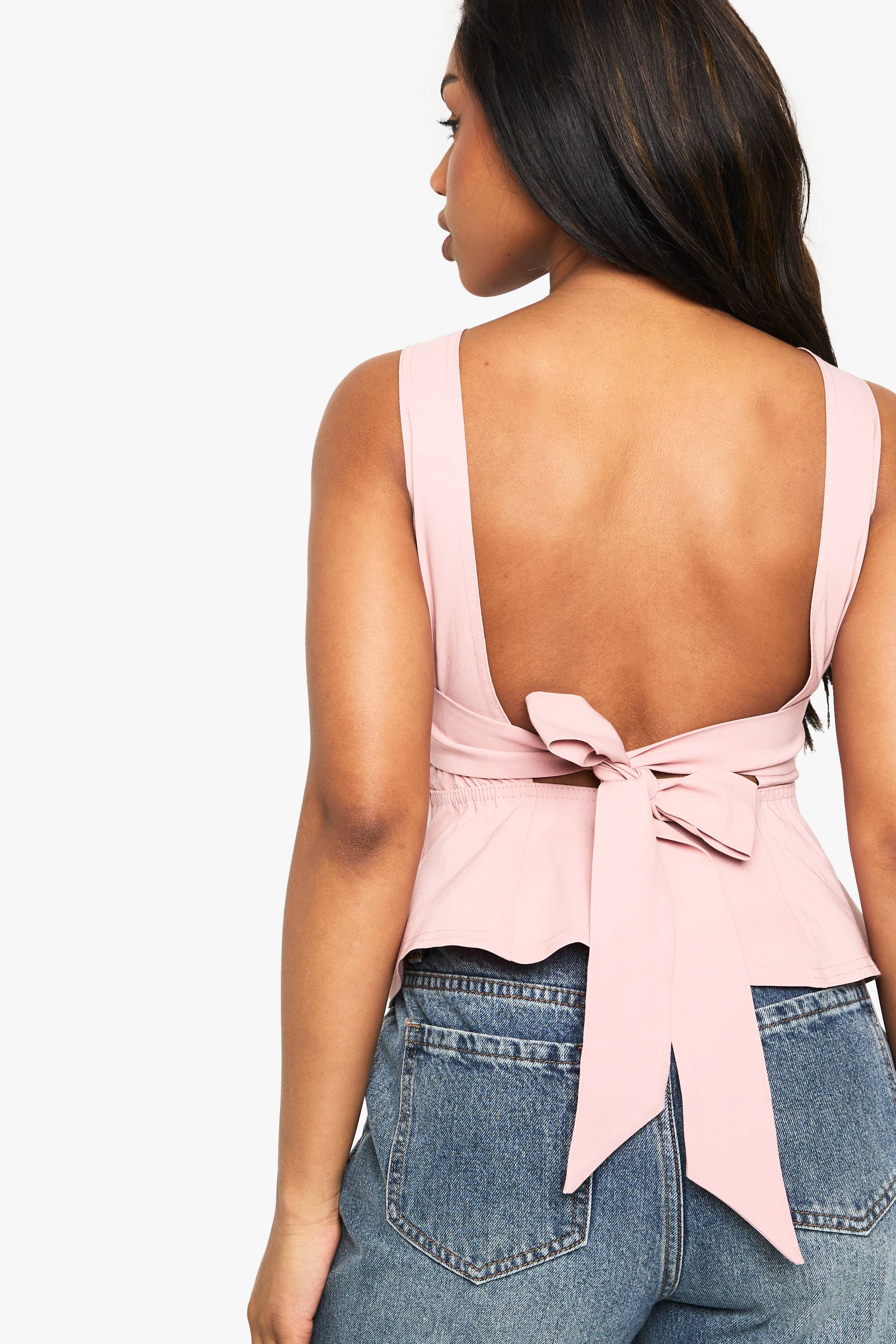 boohoo Bengaline Haut Peplum Noué à Dos Ouvert