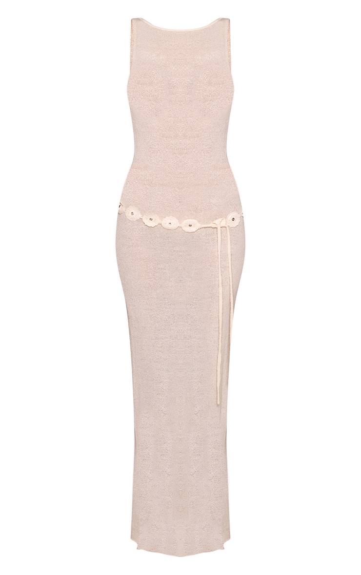 Crème Robe Maxi Tricotée Avec Détail Ceinture Tall