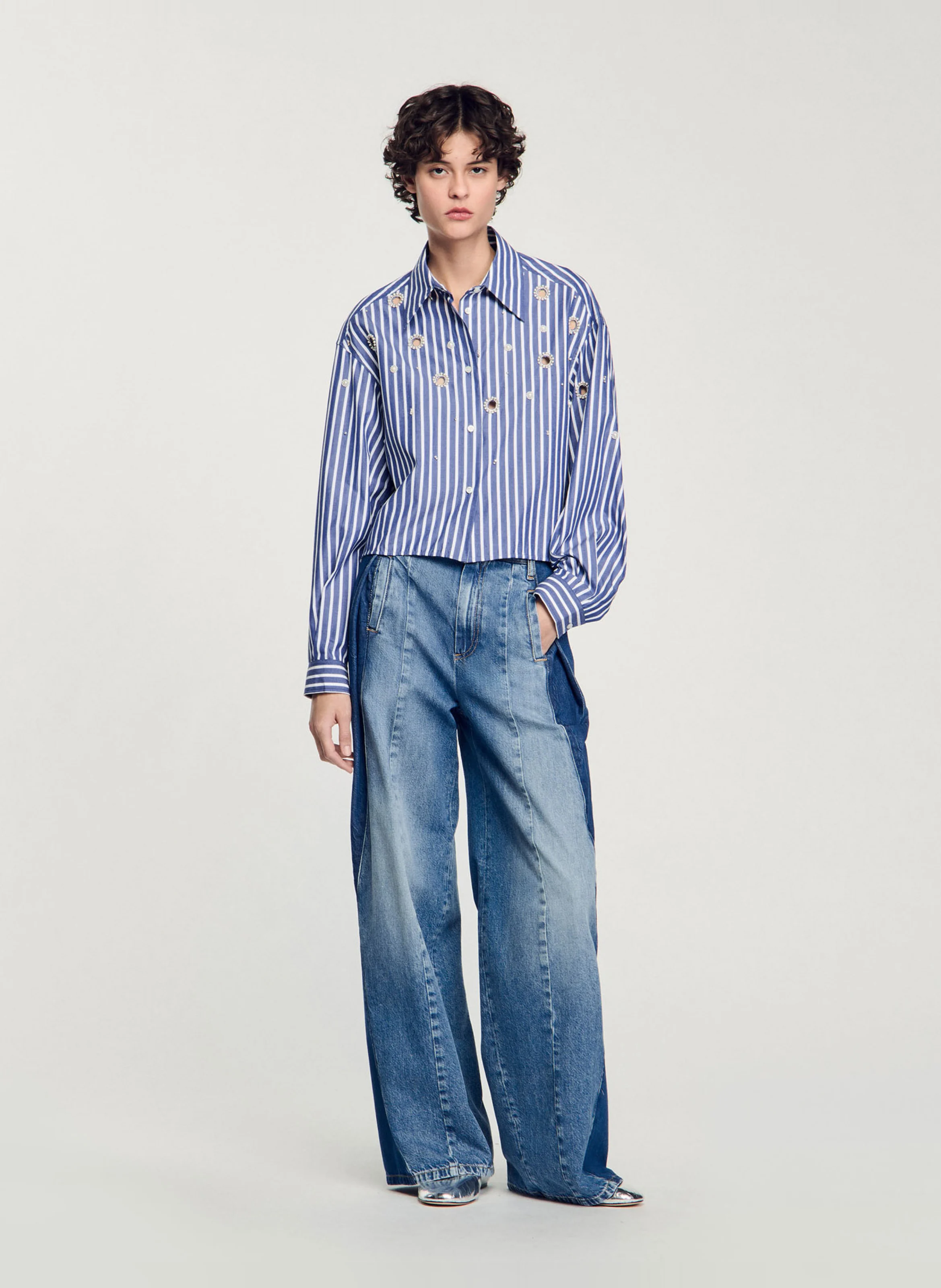 Chemise droite col classique en coton | Bleu
