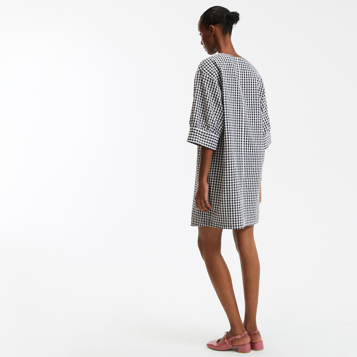 COLEÇÃO LA REDOUTE<br>Vestido curto xadrez com mangas bufantes