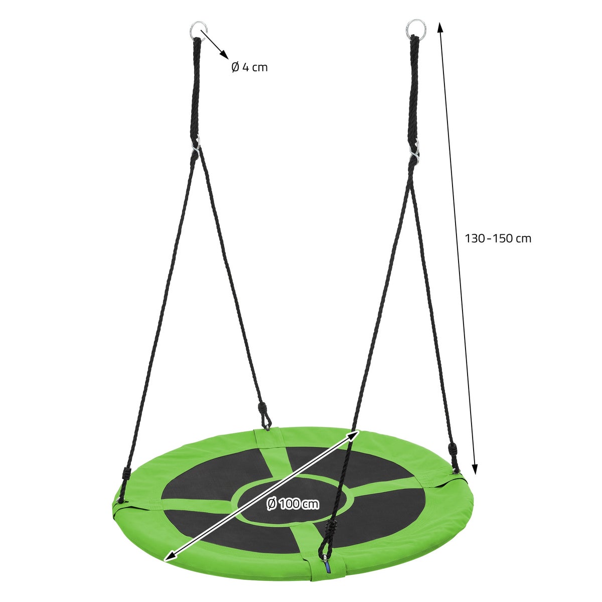 ECD Germany Nestschommel Ø100 cm, Groen, Schotelschommel voor kinderen en volwassenen, In hoogte verstelbare buitenschommel voor kinderen, Hangende schommel met een draagvermogen van 150 kg, Tuinschommel, Ronde schommel met gesloten zitting