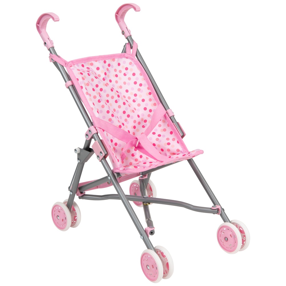Puppenwagen mit rosa Punktmuster, 50 cm, Regenschirm