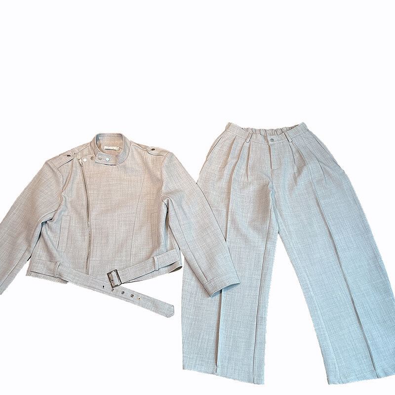 Freehop - Set: Jack met gesp en rits met staande kraag + broek met wijde pijpen en gemiddelde taille