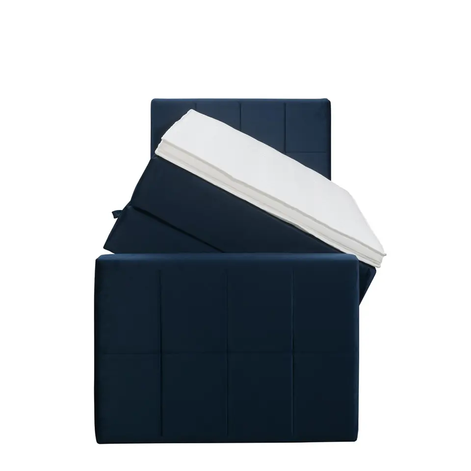 Boxspring met opbergruimte en voetbord Liv geblokt - blauw - 90x200cm