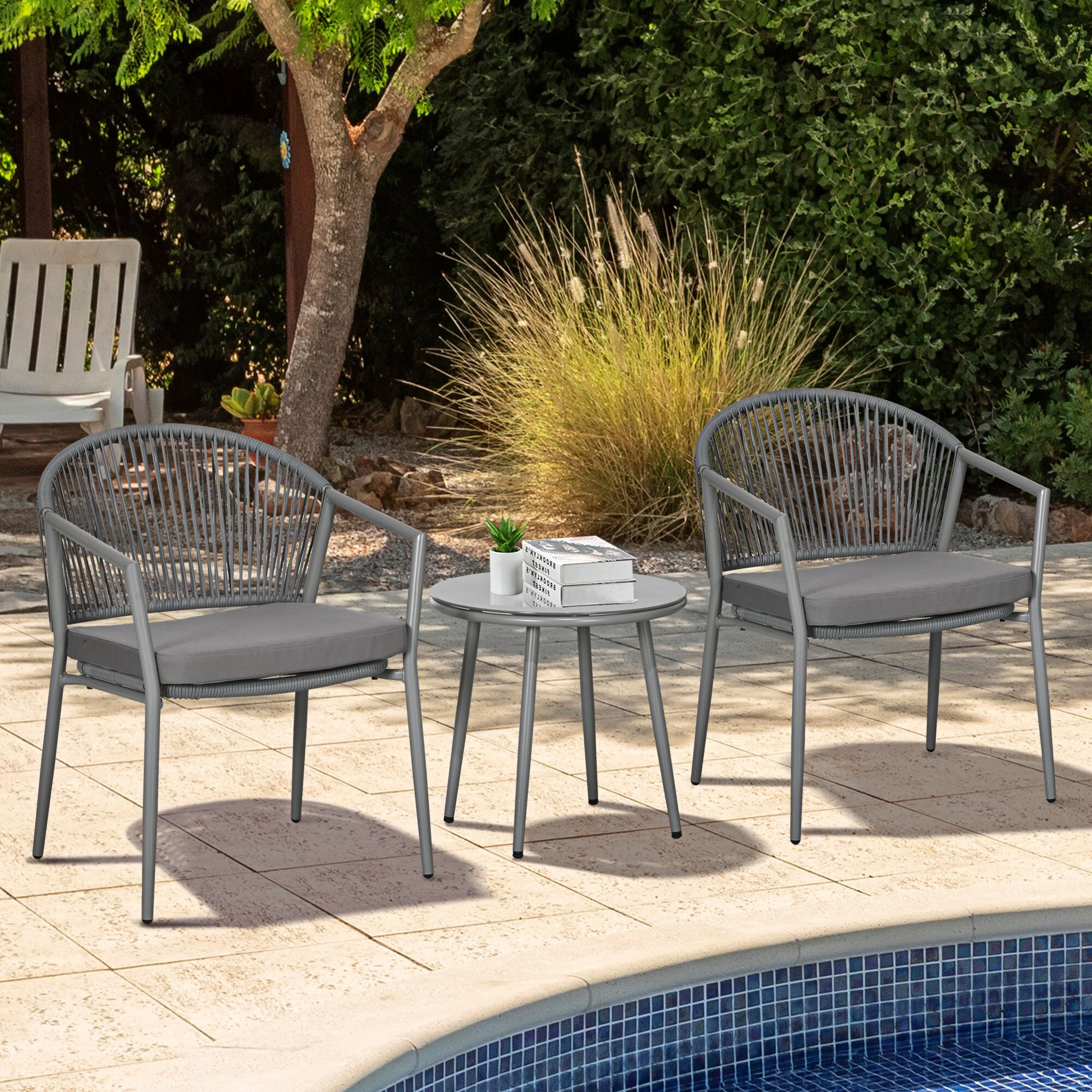 Outsunny Bistroset mit Sitzkissen grau 58L x 62B x 78H cm