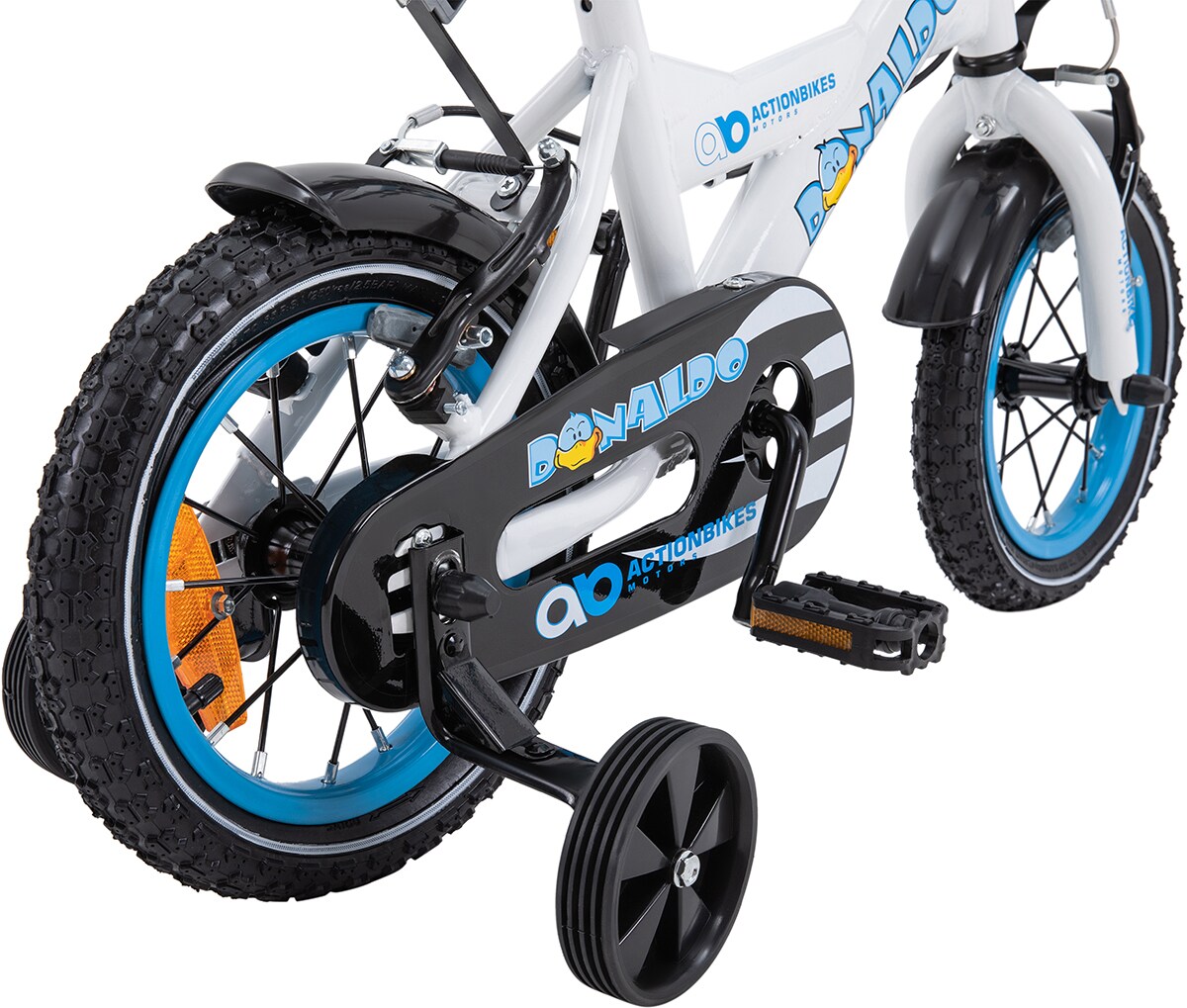 Actionbikes Kinderfahrrad Donaldo 12 Zoll, V-Brake-Bremsen, höhenverstellbar, Stützräder, Korb