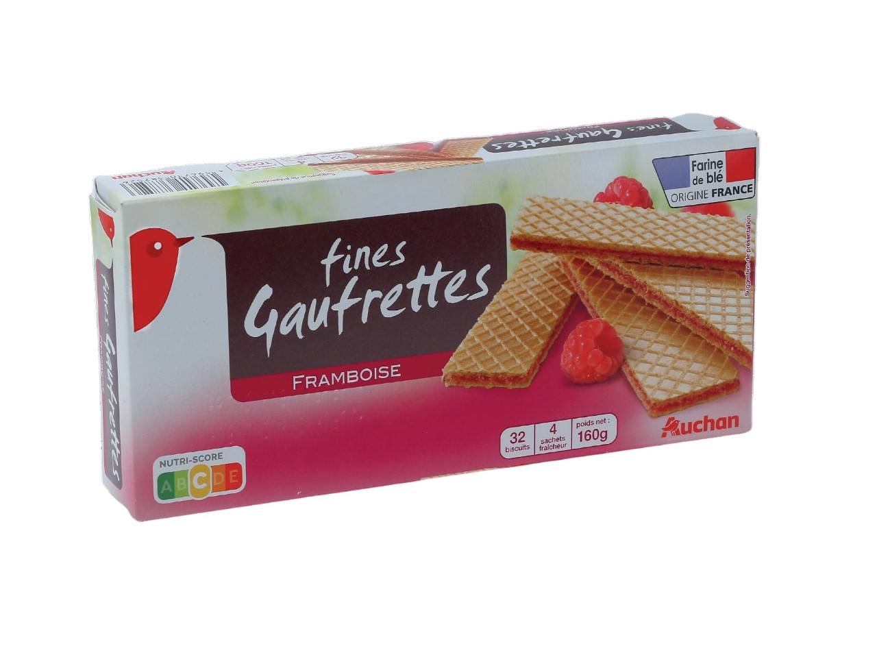 BOLACHA WAFFER AUCHAN RECHEIO DE FRAMBOESA 160G