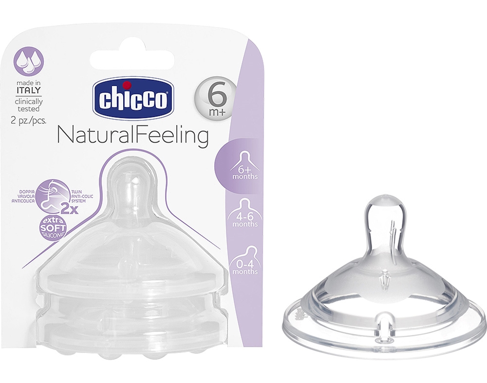 TETINA CHICCO NATURAL FEELING SILICONE FLUXO RÁPIDO 6M  2UN