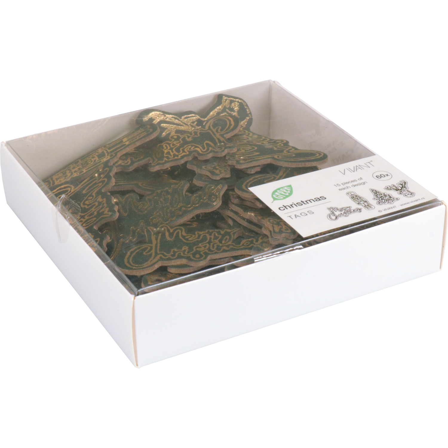 Tag, 5.5x4cm, karton, goud/groen