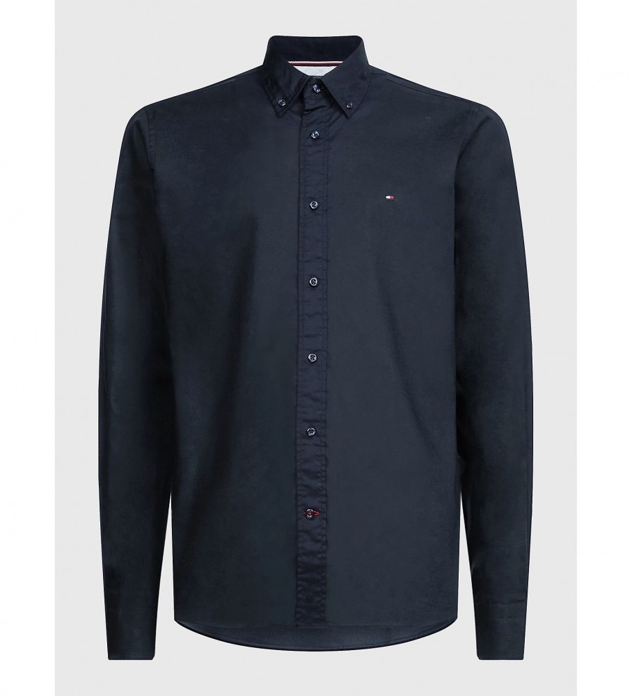 Camisa Tommy Hilfiger TH Flex preta em popeline de algodão.