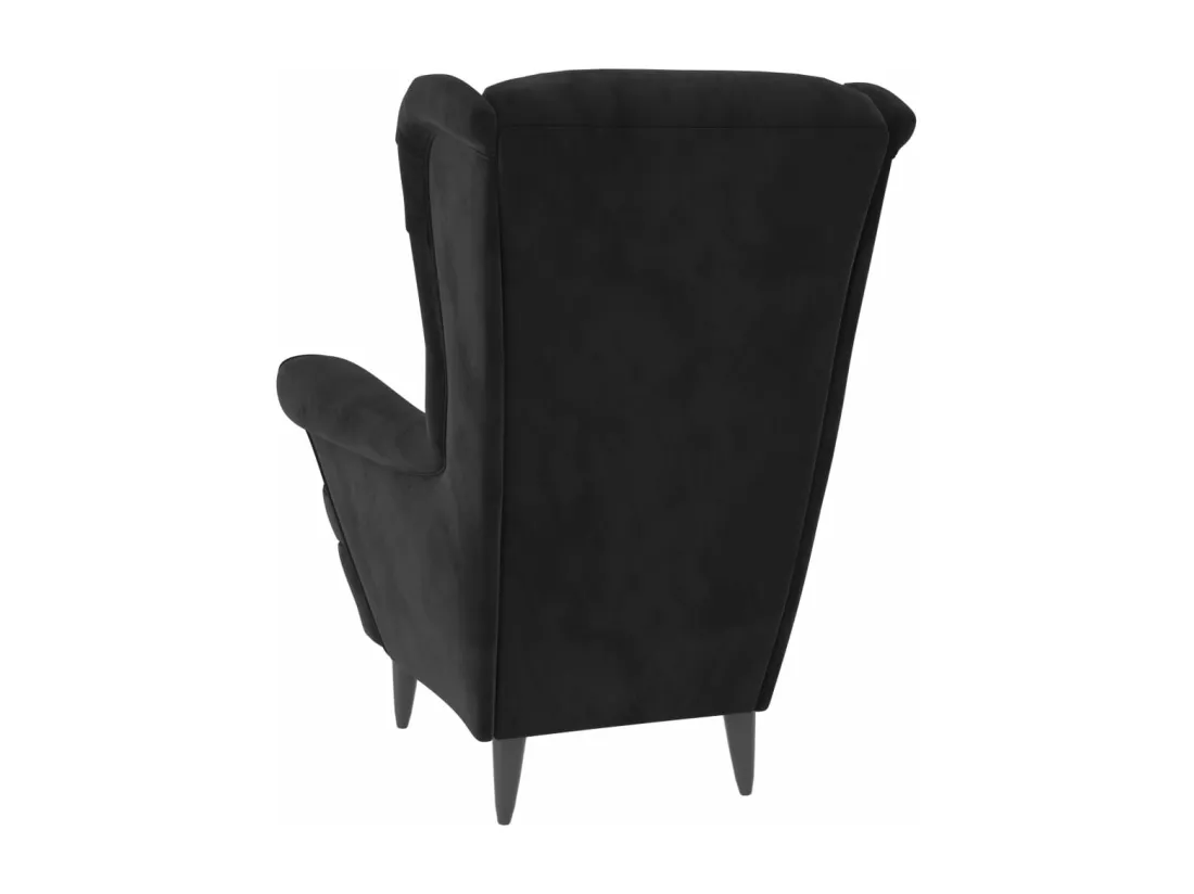 Fauteuil à oreilles avec tabouret noir velours