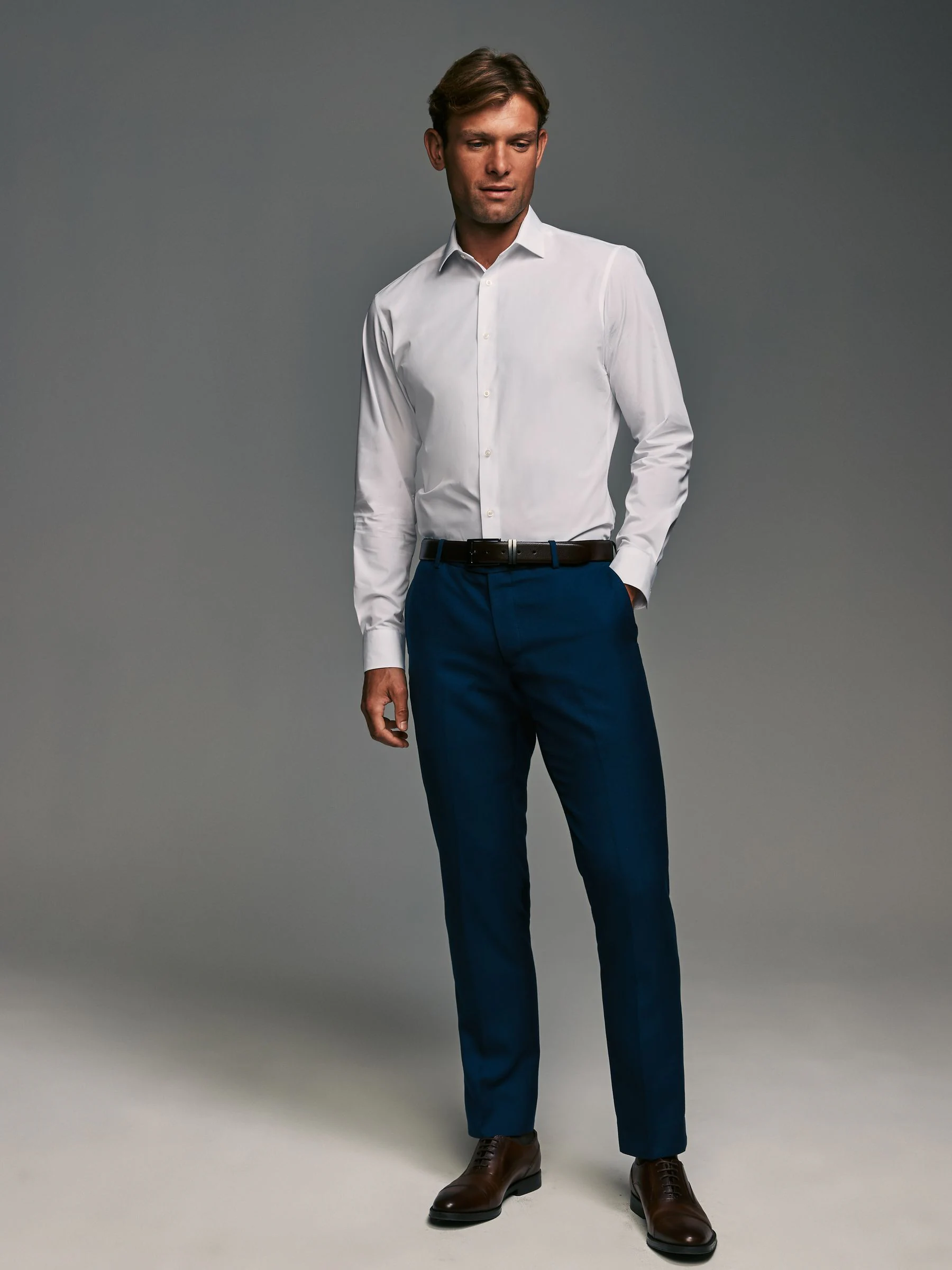 Wit - Slim Fit - Strijkvrije slimme overhemden met enkele manchet 3 pak