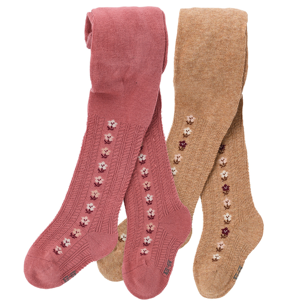 Topomini 2 Newborn Strumpfhosen mit Blümchen rosa / hellbraun