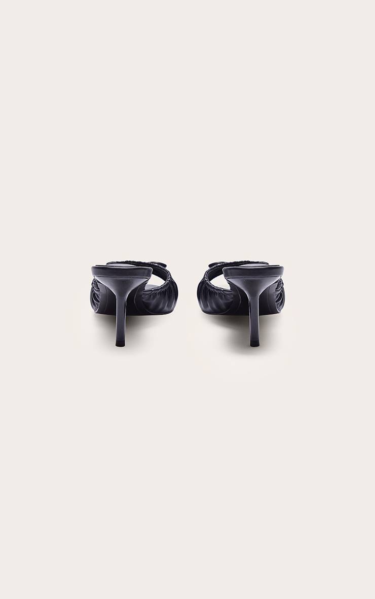 Noir Mules À Talon Chaton En Synthétiquecuir Avec Détail Nœud Et Empeigne Froncée
