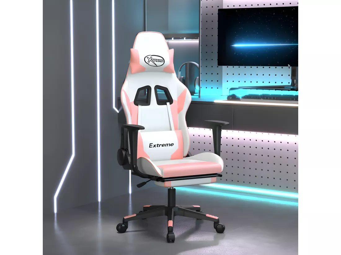Chaise de jeu avec repose-pied Blanc et rose Similicuir