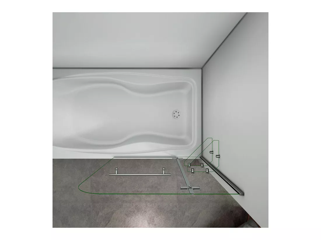 Pare-baignoire 100x140cm pivotant 90° en verre trempé, paroi de baignoire avec porte-serviette et 2 étagères