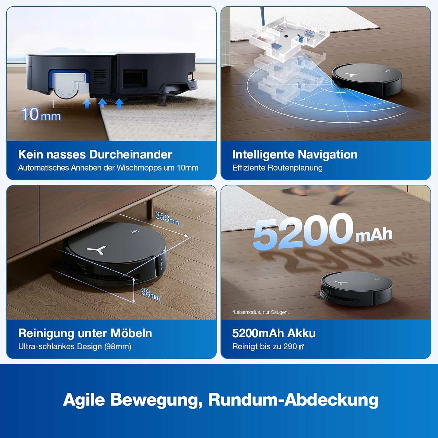 ECOVACS DEEBOT X8 OMNI Saugroboter mit Wischfunktion, 18.000 Pa, OZMO ROLLER Wischwalze mit kontinuierlicher Frischwasser-Selbstreinigung, Moppwäsche mit 75°C heißem Wasser, Heißlufttrocknung, Schwarz
