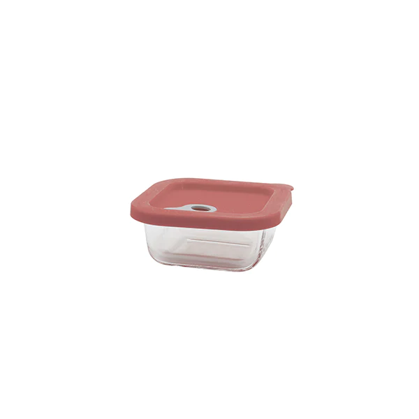 Boite carrée en verre avec couvercle en silicone rose 300 ml Point Vir