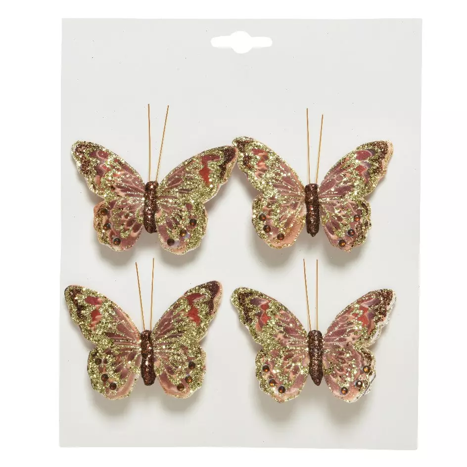 Lot de 4 papillons (H6 cm) Mikel Marron clair