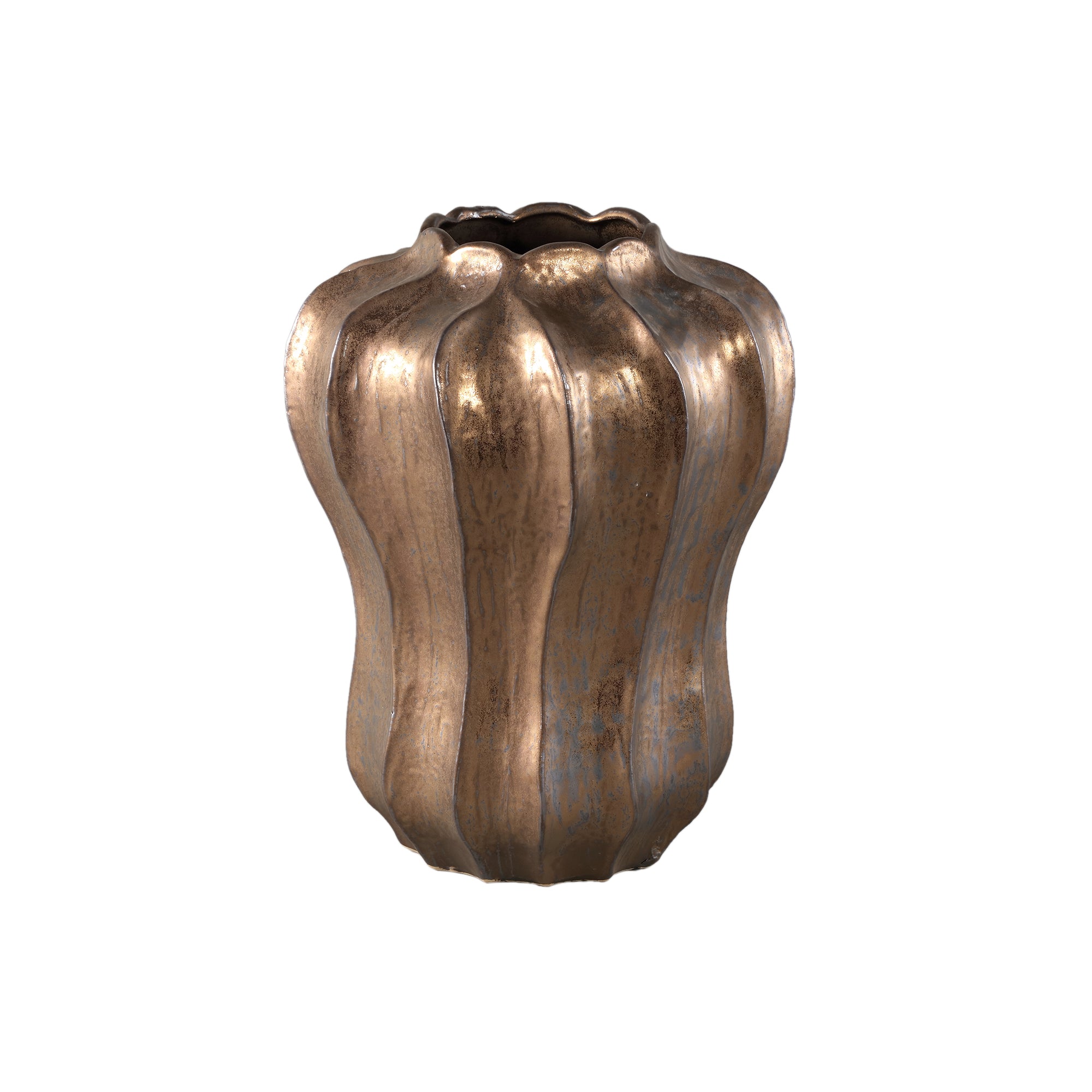 PTMD Hamish Bronze Ceramic Round Wavy Shaped Vase L