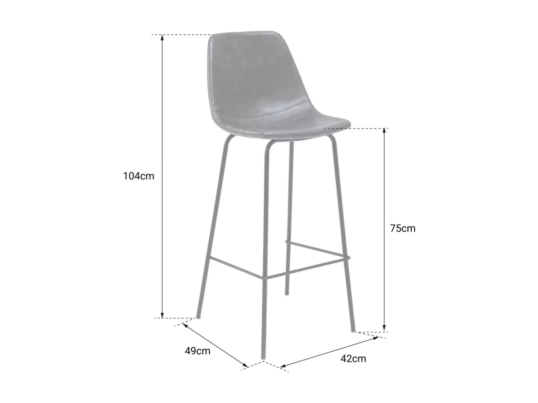 Lot de 2 tabourets de bar vintage LUCIEN gris foncé - Hauteur d'assise 75cm - HAPPY GARDEN