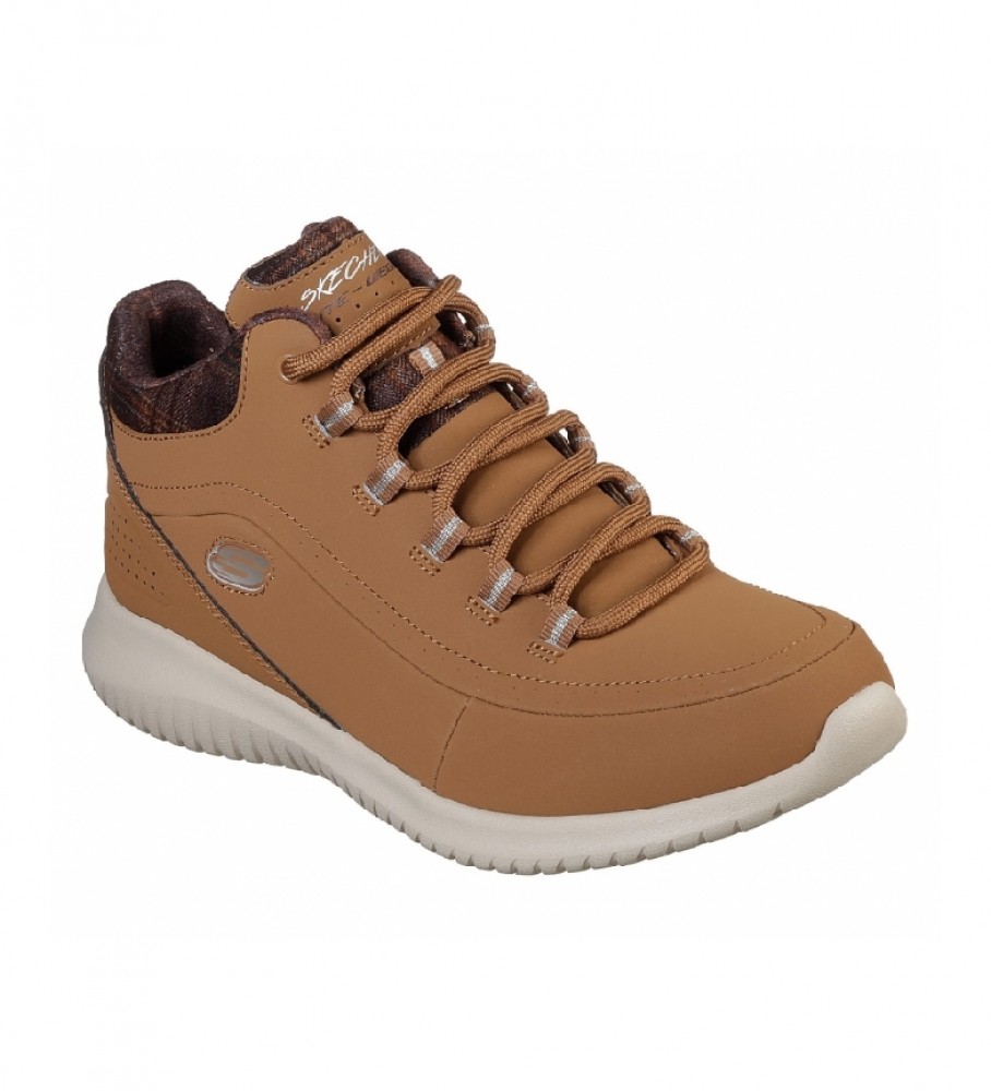 Botas de cano curto Skechers Ultra Flex Just Chill em couro marrom