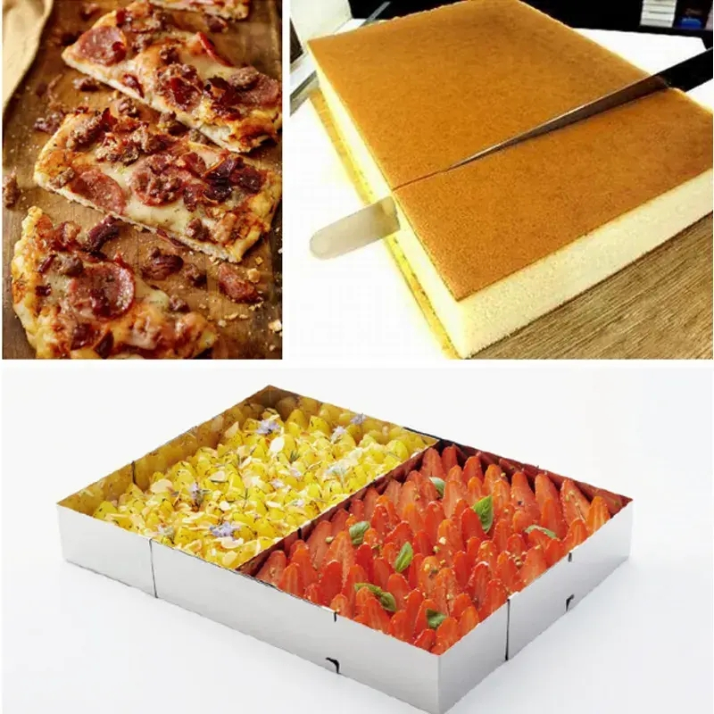 (28-53x18cm) Ausziehbare Edelstahl Kuchenform Verstellbarer Backrahmen Eckiger Tortenring - Silber